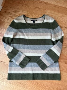41 Hawthorn Cashmere Stripe Crewneck Sweater Olive Green Gray Tan Comfy - Size M